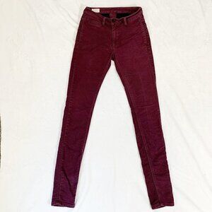 Billy Reid purple plum velour high rise 100% cotton straight leg pants - Size 25
